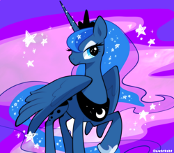 Size: 800x700 | Tagged: safe, artist:awbt, princess luna, alicorn, pony, cute, ethereal mane, female, jewelry, lunabetes, mare, raised hoof, regalia, solo, starry mane, stars