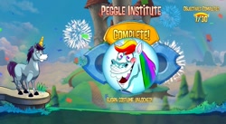 Size: 847x463 | Tagged: safe, screencap, rainbow dash, pegasus, pony, unicorn, duo, duo female, female, horn, mare, peggle 2