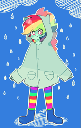 Size: 547x866 | Tagged: safe, artist:gyunyu, derpibooru import, rainbow dash, equestria girls, clothes, cloud, jacket, rain, raincoat, solo