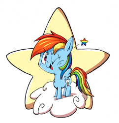 Size: 1280x1322 | Tagged: safe, artist:graphene, artist:utzzy, derpibooru import, rainbow dash, pegasus, pony, cloud, solo, stars, wink