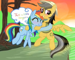 Size: 997x801 | Tagged: safe, artist:thirdeye-blind, daring do, rainbow dash, pegasus, pony, blushing, hug