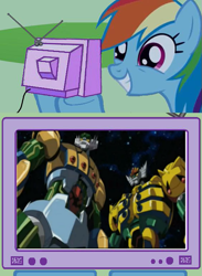 Size: 563x771 | Tagged: safe, rainbow dash, pegasus, pony, exploitable meme, kotetsu jeeg, kotetsushin jeeg, mecha, meme, obligatory pony, tv meme