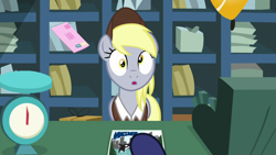 Size: 1920x1080 | Tagged: safe, screencap, derpy hooves, princess luna, alicorn, pony, between dark and dawn, cash register, letter, mail, post office, scale