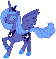 Size: 2492x2635 | Tagged: safe, artist:goldenmercurydragon, princess luna, alicorn, pony, crown, cute, eyes closed, female, happy, high res, hoof shoes, jewelry, lunabetes, mare, open mouth, regalia, s1 luna, simple background, smiling, solo, transparent background, vector, wings