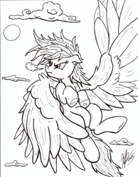 Size: 2545x3275 | Tagged: safe, artist:artponymdp, derpibooru import, rainbow dash, pegasus, pony, flying, monochrome, solo, traditional art