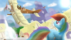 Size: 7680x4320 | Tagged: safe, artist:niegelvonwolf, rainbow dash, scootaloo, oc, pegasus, pony, absurd resolution, crying, plane, scootaloo can fly, steampunk, tears of joy