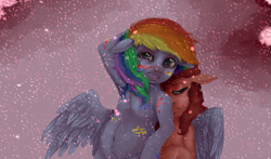 Size: 1511x888 | Tagged: safe, artist:colorlesscupcake, derpibooru import, pinkie pie, rainbow dash, earth pony, pegasus, pony, armpits, female, mare