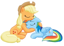 Size: 1107x804 | Tagged: safe, artist:majkashinoda626, derpibooru import, applejack, rainbow dash, earth pony, pegasus, pony, appledash, cheering up, comforting, emotional, eyes closed, female, hug, lesbian, sad, shipping, simple background, teary eyes, transparent background