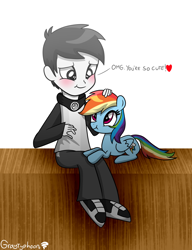 Size: 2300x3000 | Tagged: safe, artist:graytyphoon, derpibooru import, rainbow dash, oc, oc:arzon, equestria girls, petting