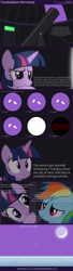 Size: 6400x23400 | Tagged: safe, artist:parclytaxel, rainbow dash, twilight sparkle, twilight sparkle (alicorn), alicorn, pegasus, pony, .svg available, absurd resolution, cloudsdale, comic, dobsonian, female, mare, meteor, moon, night, stars, telescope, vector