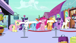 Size: 1280x720 | Tagged: safe, artist:capnpea, derpibooru import, edit, edited screencap, screencap, all aboard, applejack, fluttershy, pinkie pie, rainbow dash, rarity, twilight sparkle, twinkleshine, earth pony, pegasus, pony, unicorn, just for sidekicks, eye pop, eyes, fimbriae, friendship express, not salmon, wat