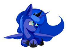 Size: 2424x1784 | Tagged: safe, artist:groomlake, princess luna, alicorn, pony, chest fluff, colored, crown, ear fluff, female, hoof shoes, jewelry, mare, prone, regalia, simple, simple background, solo, white background