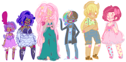 Size: 1024x506 | Tagged: safe, artist:yurifeet, derpibooru import, applejack, fluttershy, pinkie pie, rainbow dash, rarity, twilight sparkle, clothes, dress, humanized, mane six