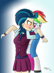 Size: 800x1067 | Tagged: safe, artist:thealjavis, derpibooru import, indigo zap, rainbow dash, equestria girls, clothes, crystal prep academy uniform, female, full nelson, indigodash, lesbian, school uniform, shipping, wrestling