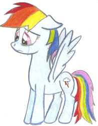 Size: 728x931 | Tagged: safe, artist:scratchie, rainbow dash, pegasus, pony, colored, crying, drawing, solo