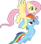 Size: 1952x2087 | Tagged: safe, artist:kehrminator, derpibooru import, fluttershy, rainbow dash, pegasus, pony, duo, flying, holding, simple background, transparent background, vector