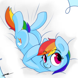 Size: 1500x1500 | Tagged: safe, artist:gasmaskfox, derpibooru import, rainbow dash, pegasus, pony, on back, solo