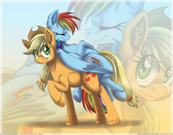 Size: 900x703 | Tagged: safe, artist:inuhoshi-to-darkpen, derpibooru import, applejack, rainbow dash, earth pony, pegasus, pony, appledash, female, fluffy, lesbian, shipping