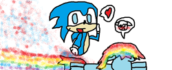 Size: 1331x543 | Tagged: safe, artist:squ33furtheships, derpibooru import, rainbow dash, pegasus, pony, 1000 hours in ms paint, blushing, crossover, female, heart, interspecies, male, riding, sanic, shipping, sonic the hedgehog, sonic the hedgehog (series), sonicdash, speech bubble, straight, wingless