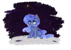 Size: 3508x2480 | Tagged: safe, artist:icecreamsandwich12, princess luna, alicorn, pony, cute, ear fluff, ethereal mane, female, high res, lunabetes, mare, moon, simple background, sitting, solo, space, starry mane, stars, transparent background