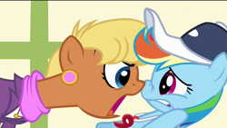 Size: 1920x1080 | Tagged: safe, screencap, ms. harshwhinny, rainbow dash, pegasus, pony, flight to the finish, angry, boop, hat, scared, whistle, yelling