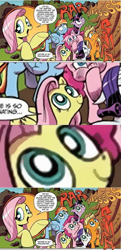 Size: 513x1064 | Tagged: safe, derpibooru import, idw, applejack, fluttershy, pinkie pie, rainbow dash, rarity, twilight sparkle, earth pony, pegasus, pony, unicorn, the return of queen chrysalis, spoiler:comic, comic, facebomb, mane six, tenso