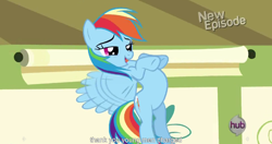 Size: 1152x608 | Tagged: safe, screencap, rainbow dash, pegasus, pony, flight to the finish, flying, meme, solo, youtube caption