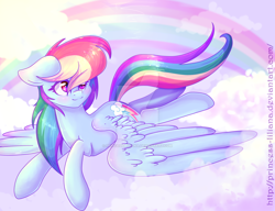 Size: 1024x788 | Tagged: safe, artist:princess-liliana, derpibooru import, rainbow dash, pegasus, pony, cloud, rainbow, solo, watermark