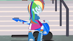 Size: 1280x720 | Tagged: safe, derpibooru import, screencap, rainbow dash, equestria girls, friendship games, guitar, solo