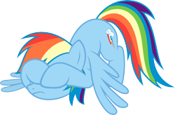 Size: 6000x3931 | Tagged: safe, artist:slb94, derpibooru import, rainbow dash, pegasus, pony, the crystalling, covering, covering eyes, cowering, double facehoof, embarrassed, face down ass up, facehoof, female, frown, mare, scared, shame, simple background, solo, spread wings, transparent background, vector, wings