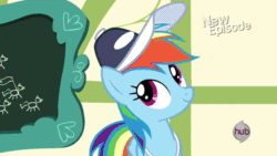Size: 1280x720 | Tagged: safe, rainbow dash, pegasus, pony, flight to the finish, animated, dreamworks face, hat, solo