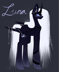 Size: 1024x1247 | Tagged: safe, artist:purediamond360, princess luna, alicorn, pony, alternate design, female, gray background, jewelry, mare, regalia, simple background, solo