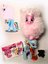 Size: 1197x1600 | Tagged: safe, derpibooru import, rainbow dash, oc, oc:fluffle puff, brushable, custom, irl, photo, pink fluffy unicorns dancing on rainbows, toy