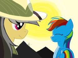 Size: 777x581 | Tagged: safe, artist:sallycars, ahuizotl, daring do, rainbow dash, pegasus, pony, daring don't