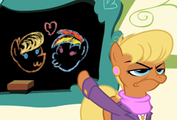 Size: 880x595 | Tagged: safe, ms. harshwhinny, rainbow dash, pegasus, pony, flight to the finish, chalkboard, dashwhinny, exploitable meme, female, lesbian, meme, ms. harshwhinny's professional chalkboard, shipping