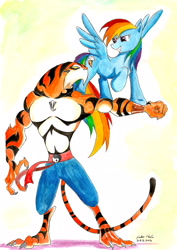 Size: 1614x2286 | Tagged: safe, artist:souleatersaku90, derpibooru import, rainbow dash, pegasus, pony, backwards cutie mark, crossover, perch, t'ai fu, t'ai fu: wrath of the tiger, traditional art, watercolor painting