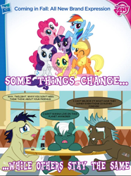 Size: 692x932 | Tagged: safe, derpibooru import, applejack, fluttershy, pinkie pie, rainbow dash, rarity, twilight sparkle, earth pony, pegasus, pony, unicorn, brony, drama, image macro, mane six, mane six opening poses, my little pony logo