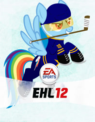 Size: 550x700 | Tagged: safe, artist:doctorxfizzle, rainbow dash, pegasus, pony, box art, cover, ea sports, game, hockey, nhl, nhl 12, parody, solo