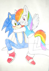 Size: 2006x2894 | Tagged: safe, artist:kary22, derpibooru import, rainbow dash, pegasus, pony, crossover, sonic the hedgehog, sonic the hedgehog (series), traditional art