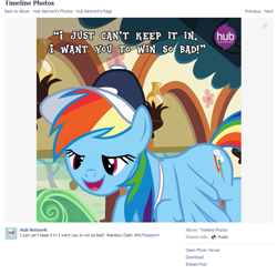 Size: 743x733 | Tagged: safe, rainbow dash, pegasus, pony, facebook, official, out of context, solo, the hub