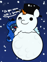 Size: 365x487 | Tagged: safe, artist:flutterluv, princess luna, alicorn, pony, animated, chibi, cute, do you want to build a snowman, female, frozen (movie), gif, snow, snowman, tangible heavenly object