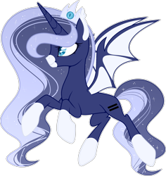 Size: 2706x2868 | Tagged: safe, artist:rerorir, princess luna, alicorn, bat pony, bat pony alicorn, pony, alternate design, equal cutie mark, equalized, high res, race swap, simple background, solo, transparent background