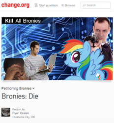 Size: 569x612 | Tagged: safe, rainbow dash, pegasus, pony, anti-brony, butthurt, change.org, drama, edgy, hate, hater, satire