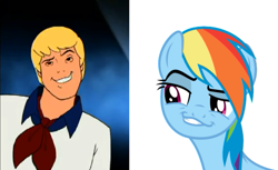 Size: 559x343 | Tagged: safe, rainbow dash, pegasus, pony, fred jones, meme, scooby doo, smug, smugdash