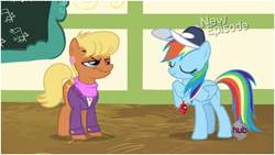 Size: 628x355 | Tagged: safe, screencap, ms. harshwhinny, rainbow dash, pegasus, pony, flight to the finish, season 4, scrunchy face