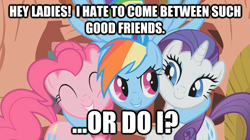 Size: 624x349 | Tagged: safe, derpibooru import, edit, edited screencap, screencap, pinkie pie, rainbow dash, rarity, earth pony, pegasus, pony, unicorn, dragonshy, caption, female, image macro, lesbian, pickup lines, pinkiedash, raridash, raridashpie, shipping