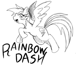 Size: 700x600 | Tagged: safe, artist:rougebat, rainbow dash, pegasus, pony, monochrome, pixiv, solo