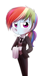 Size: 800x1184 | Tagged: safe, artist:fj-c, derpibooru import, rainbow dash, equestria girls, butler, clothes, solo, suit, three piece suit