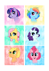 Size: 886x1297 | Tagged: safe, artist:c-puff, derpibooru import, applejack, fluttershy, pinkie pie, rainbow dash, rarity, twilight sparkle, earth pony, pegasus, pony, unicorn, alternate hairstyle, mane six, short hair, short mane