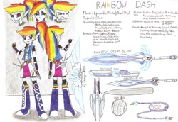 Size: 1024x706 | Tagged: safe, artist:metaldudepl666, derpibooru import, rainbow dash, equestria girls, amalur, gun, humanized, jetpack, kingdoms of amalur, solo, traditional art, weapon